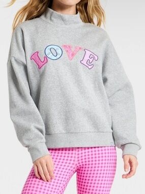 JoyLab Love Appliqué Grey Oversized Pullover Sweatshirt